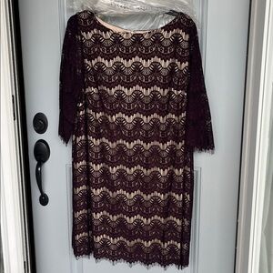 Jessica Howard Eggplant and Nude Lined Lace Dress 20W